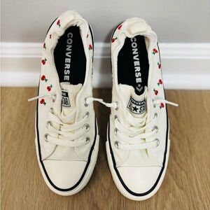 Converse White Sneakers with Cherry Embroidery